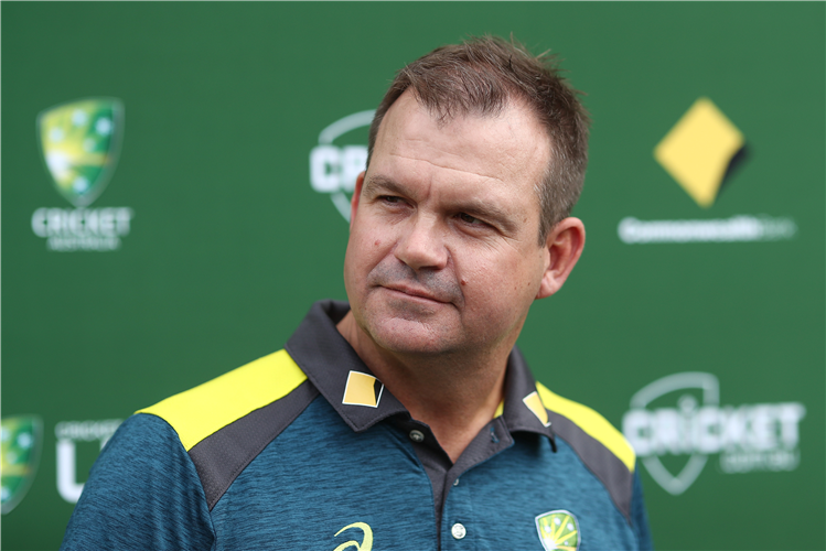 Coach MATTHEW MOTT speaks to media after the Australian T20 cricket squad announcement at Brisbane, Australia.