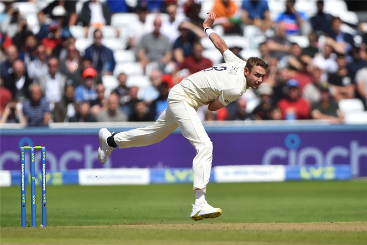 STUART BROAD of England runs into bowl during the Test Match between England and India..