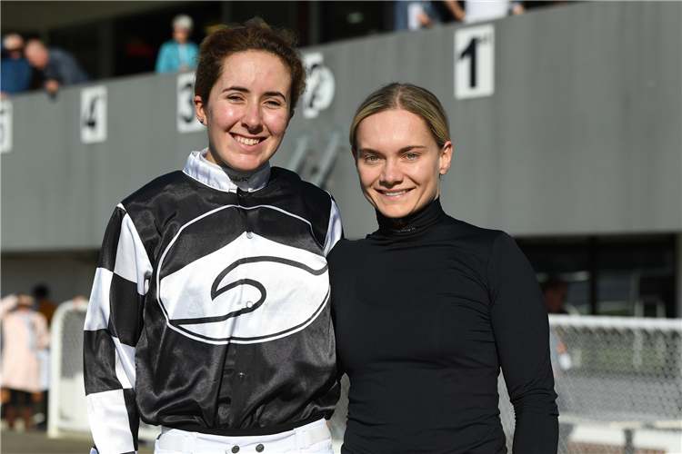 Champion jockey for season 2020/21, Danielle Johnson (right) poses with champion apprentice Hazel Schofer