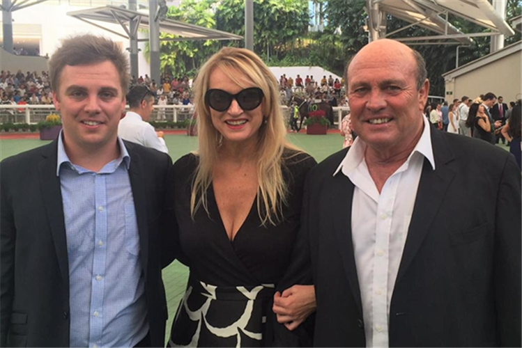 Guy Shirtliff (left) with his father Marsh Shirtliff and the latter's partner Dr Karin Norman at a previous visit at Kranji Racecourse