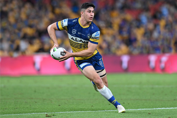 DYLAN BROWN of the Eels runs the ball during the NRL Qualifying Final match between the Melbourne Storm and the Parramatta Eels at Suncorp Stadium in Brisbane, Australia.
