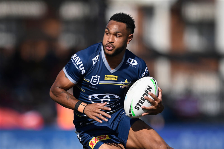 HAMISO TABUAI-FIDOW of the Cowboys runs the ball during the NRL match between the St George Illawarra Dragons and the North Queensland Cowboys at Browne Park in Rockhampton, Australia.
