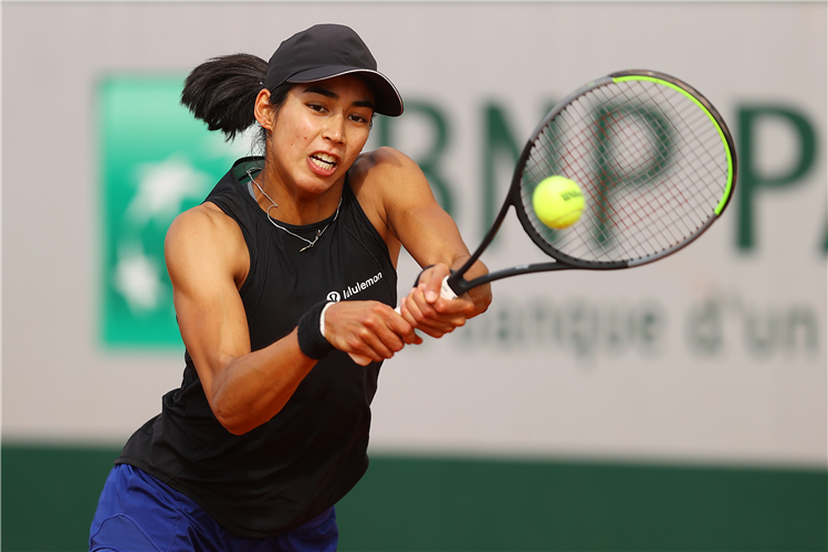 ASTRA SHARMA of Australia plays a backhand during her Women's Singles match in Paris, France.