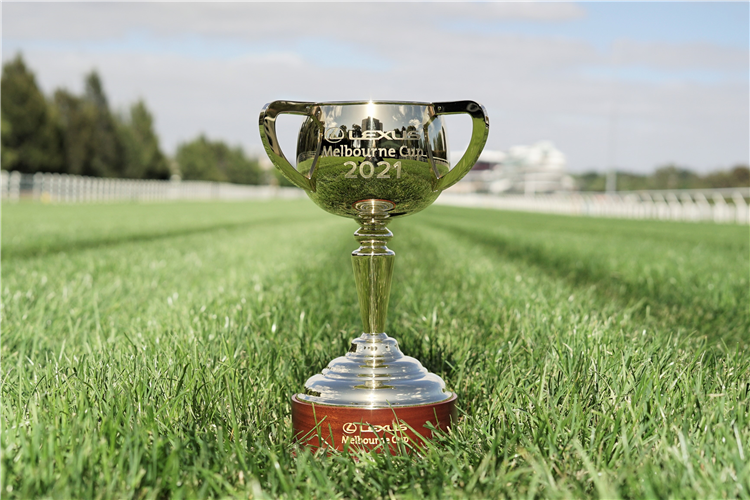 The 2021 Lexus Melbourne Cup trophy at Flemington Racecourse