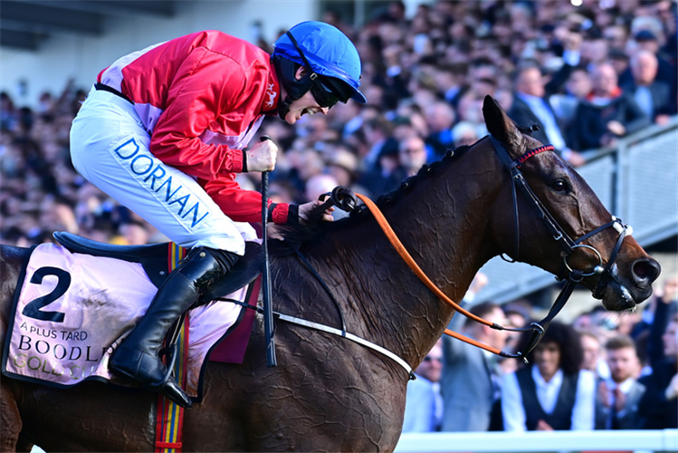 A PLUS TARD winning jockey Rachael Blackmore celebrates after her success. HEALY RACING