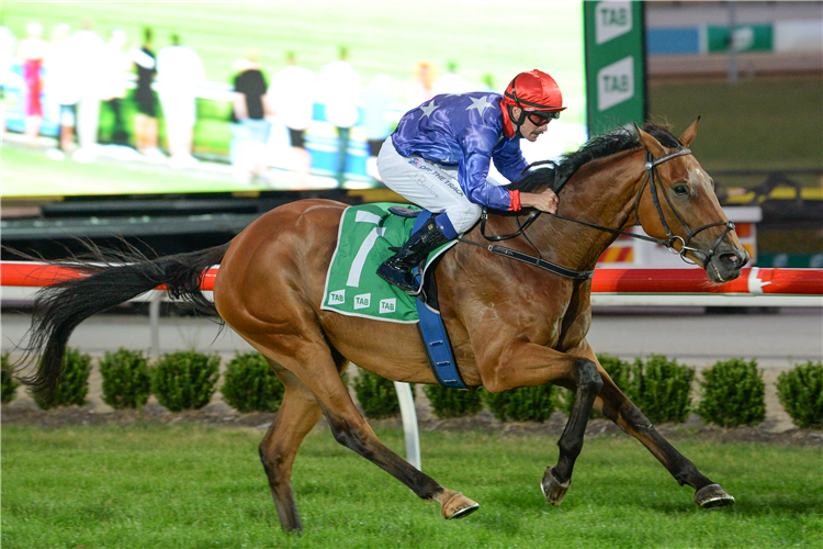 ALIENATED winning the Long May We Play Hcp at Cranbourne in Australia.