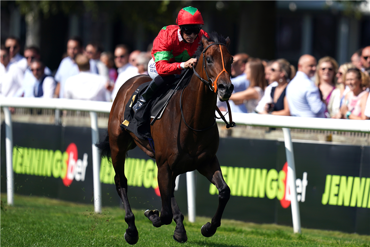 CLASSIC winning the Best Bet With JenningsBet British EBF Novice Stakes in Newmarket, United Kingdom.