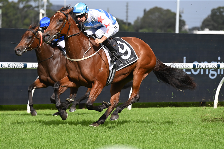 FORBIDDEN LOVE winning the The Agency George Ryder Stks at Rosehill in Australia.
