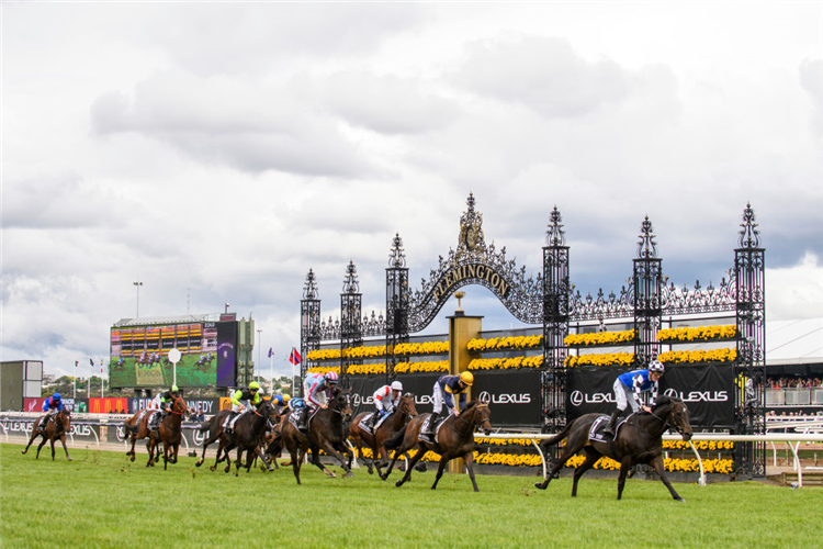 GOLD TRIP winning the Melbourne Cup at Flemington in Melbourne, Australia.