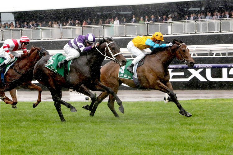 HIGH APPROACH winning the TAB Trophy at Flemington in Australia.
