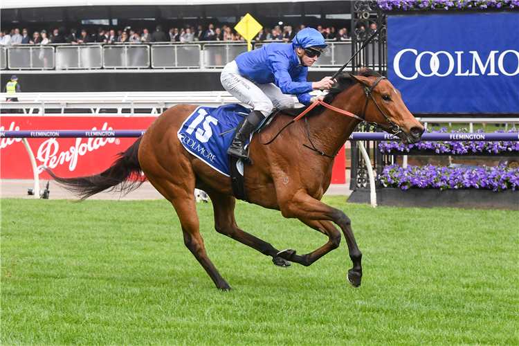 IN SECRET winning the Coolmore Stud Stakes at Flemington in Australia.