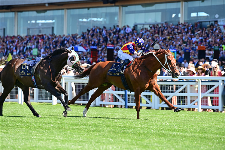 NATURE STRIP winning the King's Stand Stakes at Royal Ascot in England.