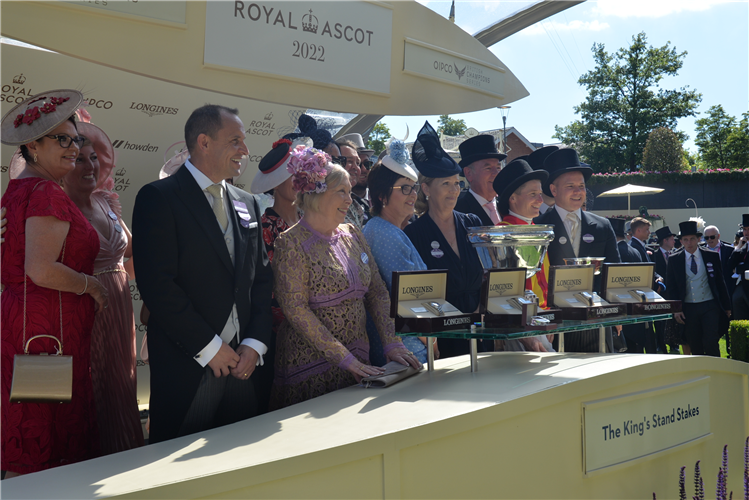 Connections after NATURE STRIP wins the King's Stand Stakes