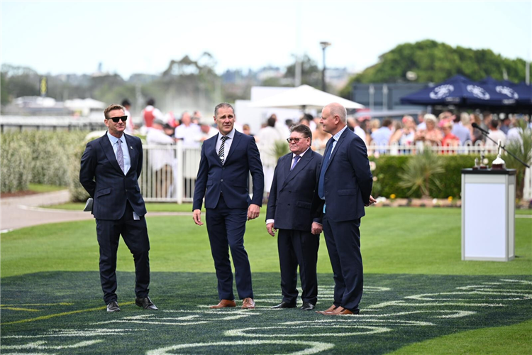 NZB's Mike Kneebone and Brent Thomson with Newcastle Jockey Club officials.