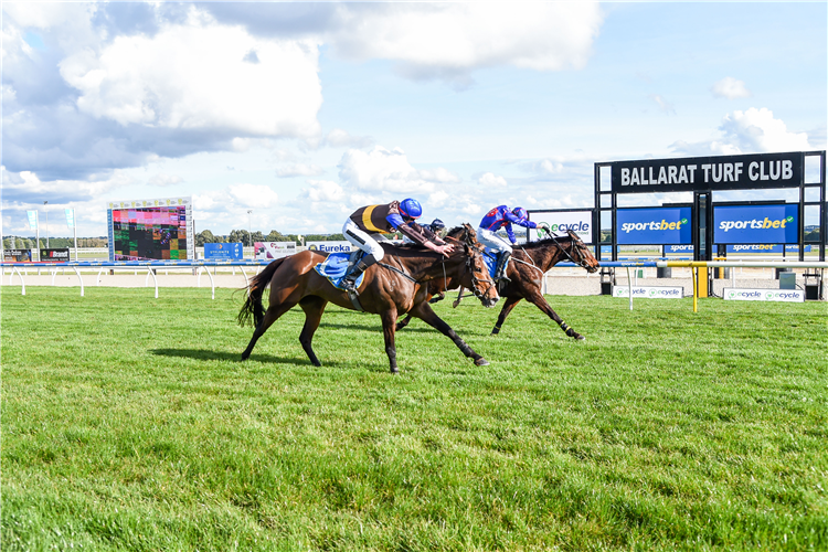 The Cossack (outside) finishing runner-up to St Arnicca in the A$350,000 Grand National Steeplechase (4500m) at Ballarat on Sunday.