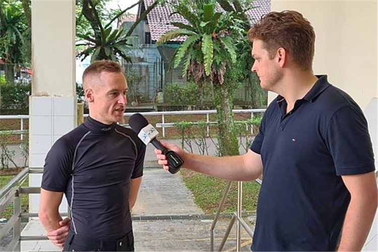 Jockey Blake Shinn (left) at an interview with racing presenter, Pat Comerford on Tuesday morning.