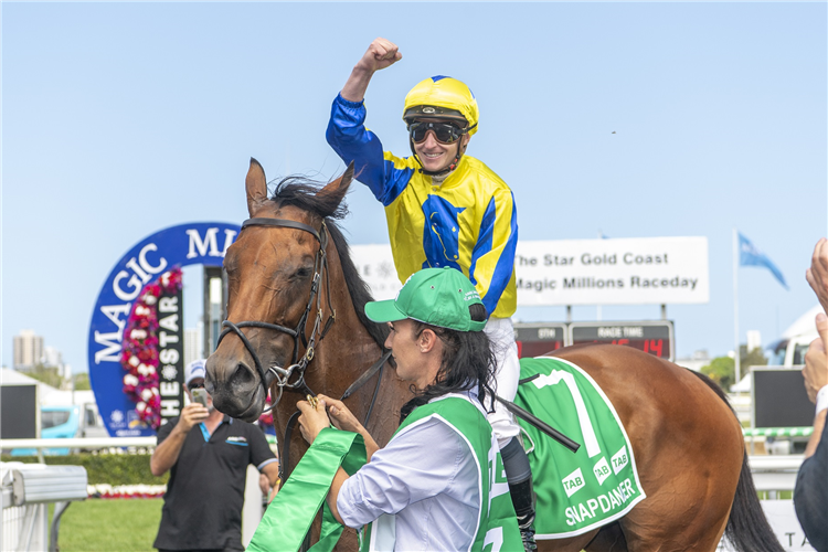 Jockey JAMES MCDONALD after winning Tab Magic Millions F&m at Gold Coast in Australia.