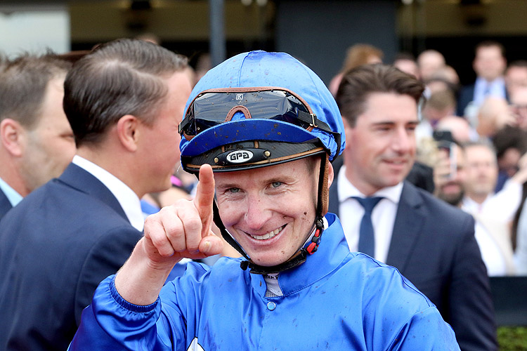 Jockey : JAMES MCDONALD after, ANAMOE winning the Ladbrokes Cox Plate