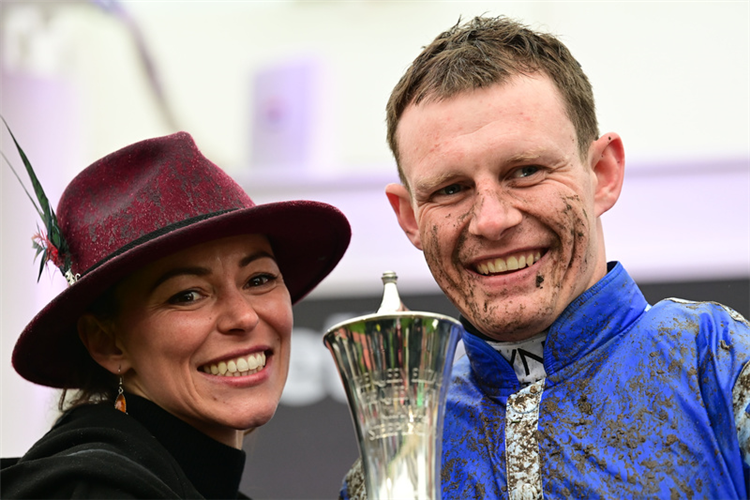 Jockey PAUL TOWNEND and girlfriend ANNA POALETTI after ENERGUMENE gave him Champion Chase success.