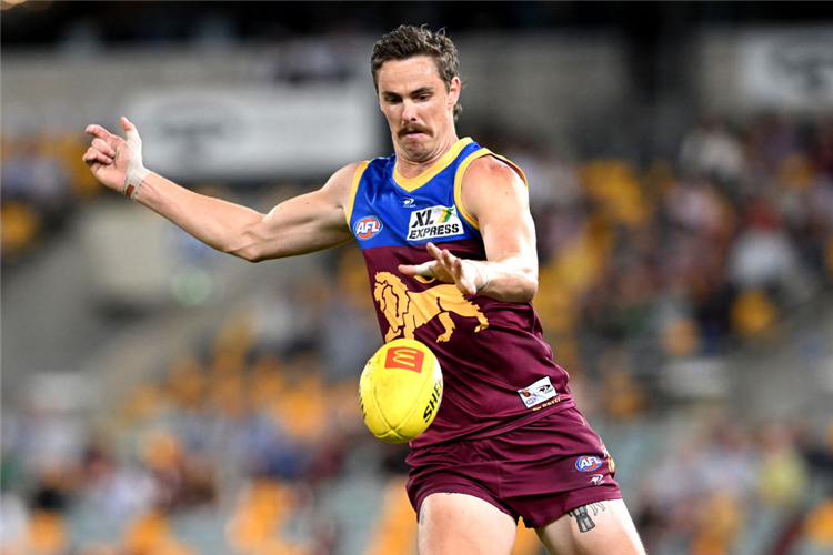 JOE DANIHER of the Lions in action during the AFL match between the Brisbane Lions and the North Melbourne Kangaroos at The Gabba in Brisbane, Australia.