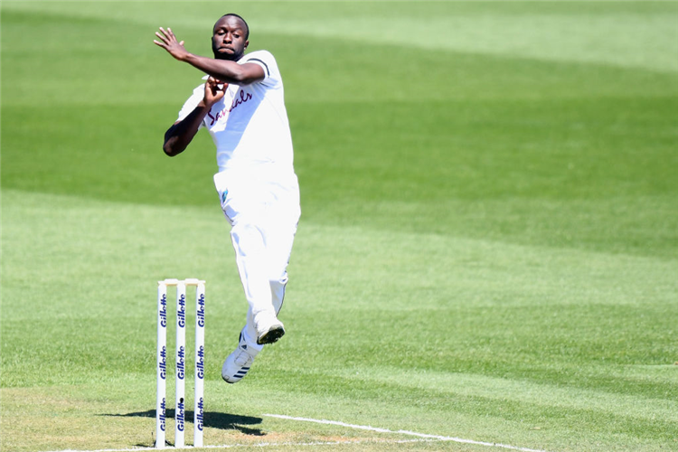 KEMAR ROACH of the West Indies bowls during the Test match in the series between New Zealand and the West Indies at Seddon Park in Hamilton, New Zealand.