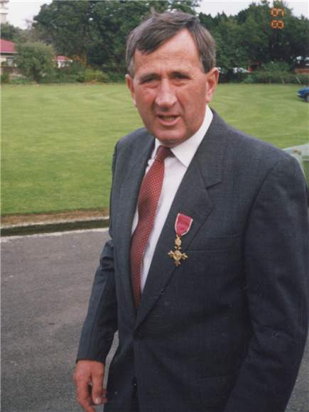 Bernard Kelly pictured following his award of an OBE for services to racing in 1989