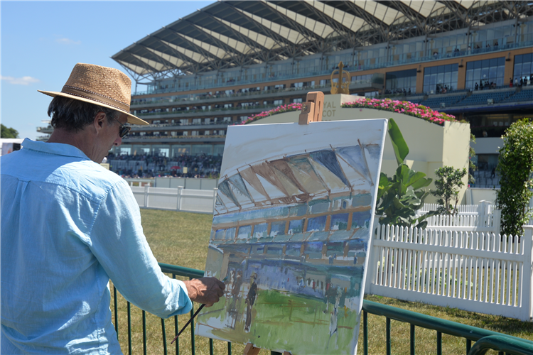 Artist paints Ascot Grandstand prior to Day 1.