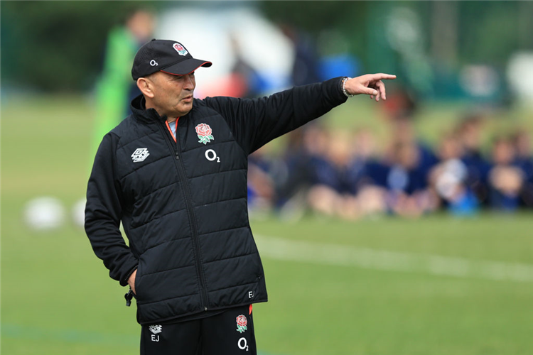 EDDIE JONES, the England head coach issues instructions during the England training session held at King's House School Sports Ground in Chiswick, England.