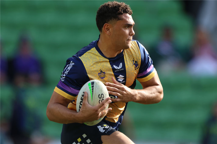 XAVIER COATES of the Storm warms up prior to the NRL match between the Melbourne Storm and the St George Illawarra Dragons at AAMI Park in Melbourne, Australia.