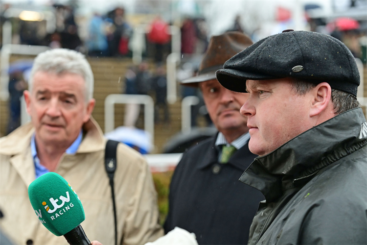 Trainer GORDON ELLIOTT with Michael & Eddie O'Leary after DELTA WORK won from TIGER ROLL.