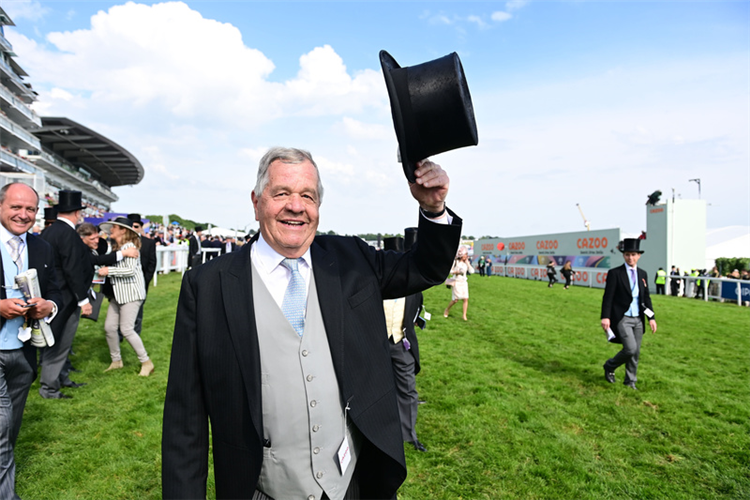 A delighted trainer SIR MICHAEL STOUTE after DESERT CROWN gave him his 6th Derby success.
