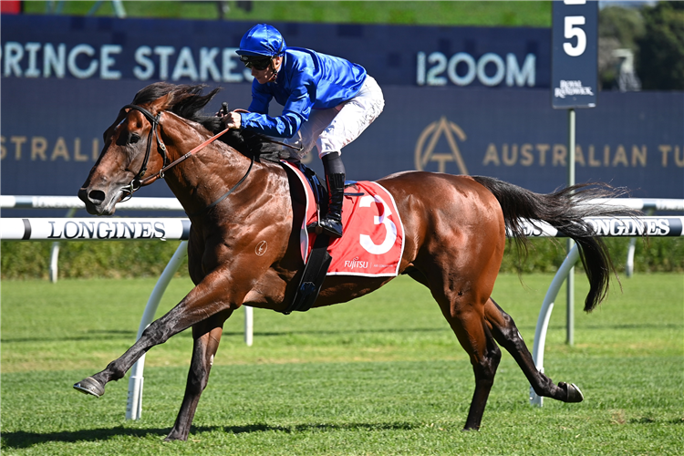 AFT CABIN winning the FUJITSU GENERAL ESKIMO PRINCE STAKES at Randwick in Australia.