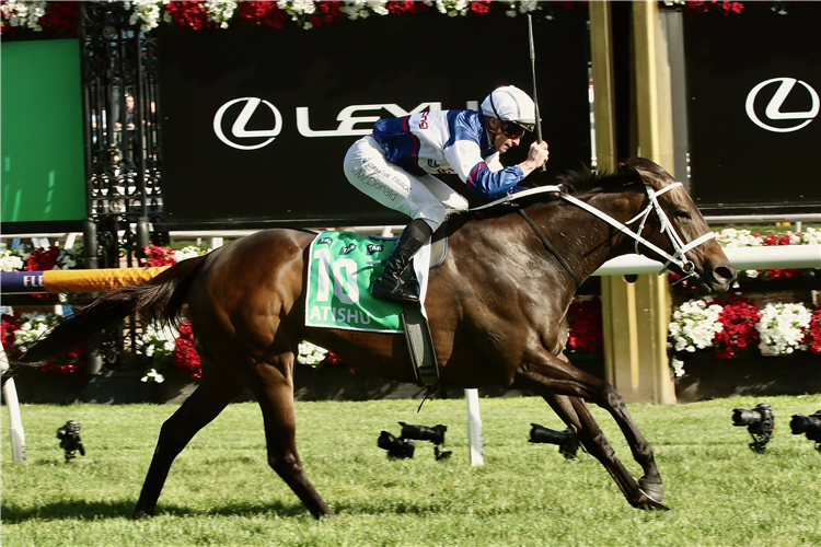 ATISHU winning the TAB Champions Stakes at Flemington in Australia.