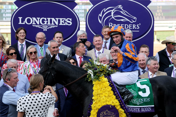 AUGUSTE RODIN winning the Breeders' Cup Turf at Santa Anita Park in Arcadia, California.