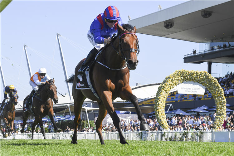 DUBAI HONOUR winning the RANVET STAKES at Rosehill in Australia.