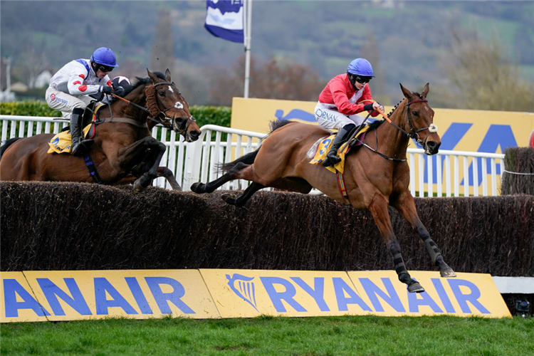 ENVOI ALLEN winning the Ryanair Chase at Cheltenham in England.