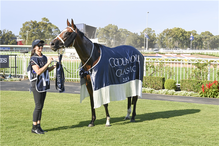 ESPIONA after winning the Coolmore Classic at Rosehill in Australia.