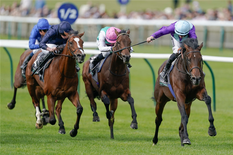 GHOSTWRITER winning the Royal Lodge Stakes at Newmarket in England.