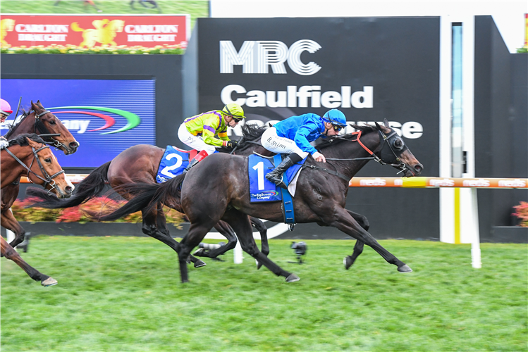 INGRATIATING winning the Bletchingly Stakes at Caulfield in Australia.
