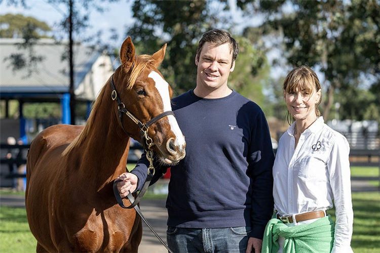 James Mitchell and Burnewang North’s Cathy Hains with the $825,000 Frankel filly.