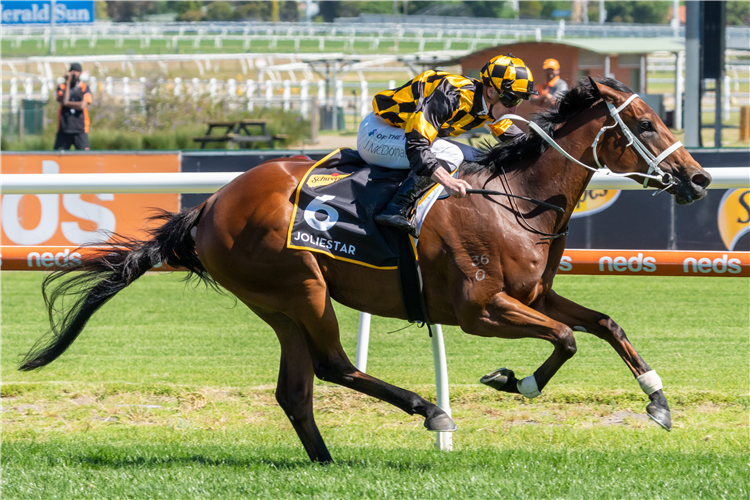 JOLIESTAR winning the Schweppes Thousand Guineas at Caulfield in Australia.