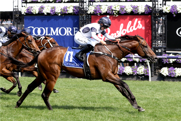 OZZMOSIS winning the Coolmore Stud Stakes in Flemington, Australia.