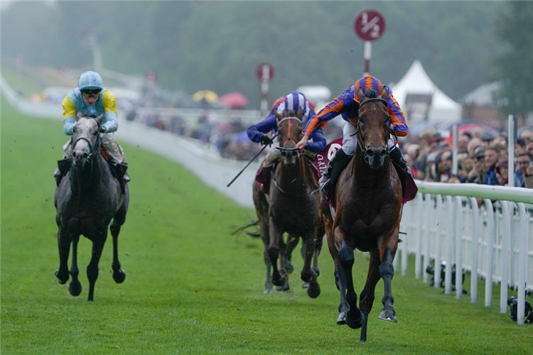 PADDINGTON (orange/blue cap) winning the Sussex Stakes at Goodwood in Chichester, England.
