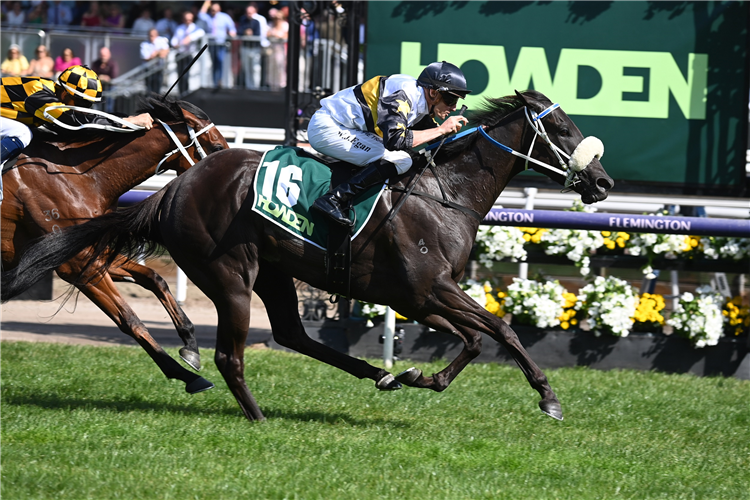 ROLL ON HIGH winning the Howden Desirable Stakes at Flemington in Australia.