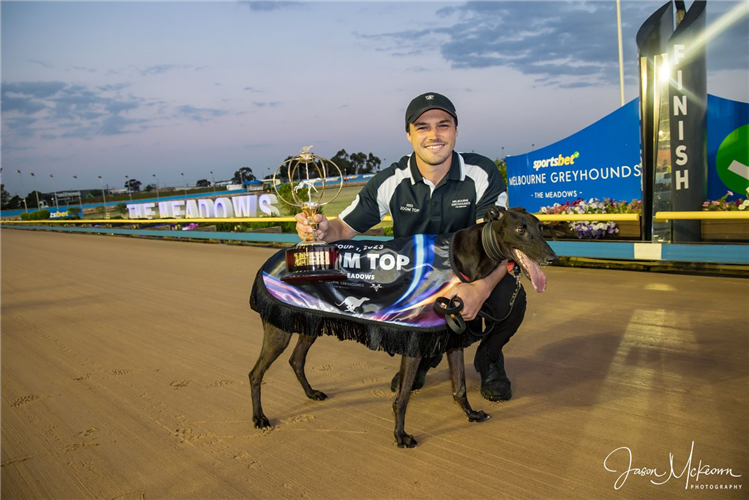 Stagger Out Lee - Jack Strutt All Smiles With Return To Form Of His Talented Chaser (Photo Courtesy Of Greyhound Racing Victoria)