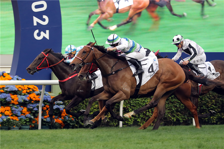 VOYAGE BUBBLE winning the THE BMW HONG KONG DERBY 2023