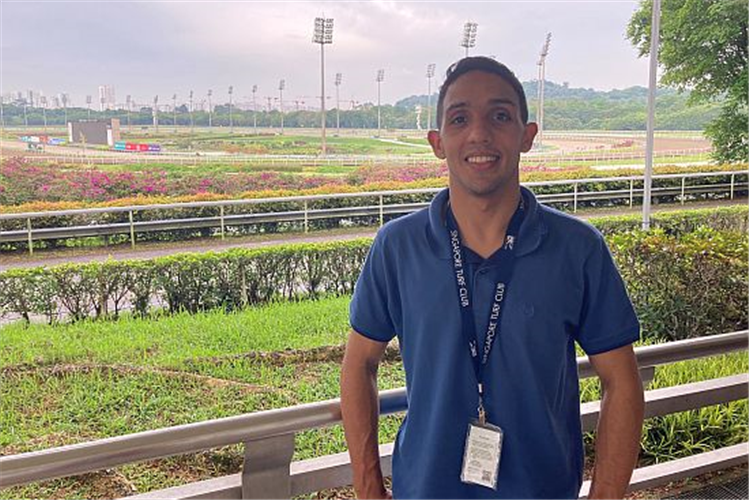 Jockey Bruno Queiroz takes in his new ground at Kranji on Tuesday morning.
