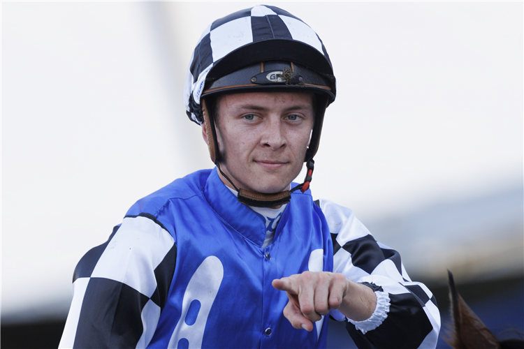 Jockey : DYLAN GIBBONS after winning the TAB HANDICAP at Rosehill in Australia.