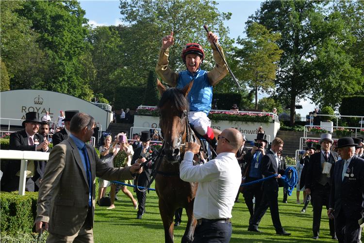 Frankie Dettori returns to scale aboard Gregory after winning the Group 2 Queen's Vase on Day 2 of Royal Ascot 2023.