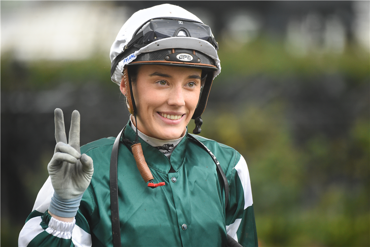 Jockey LAURA LAFFERTY after winning Stableline Sprint at Flemington in Australia.